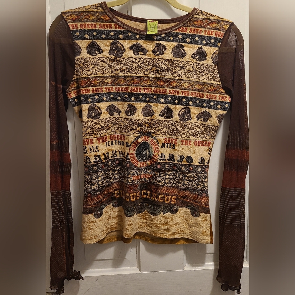 Save The Queen Brown and Cream Long Sleeve Top